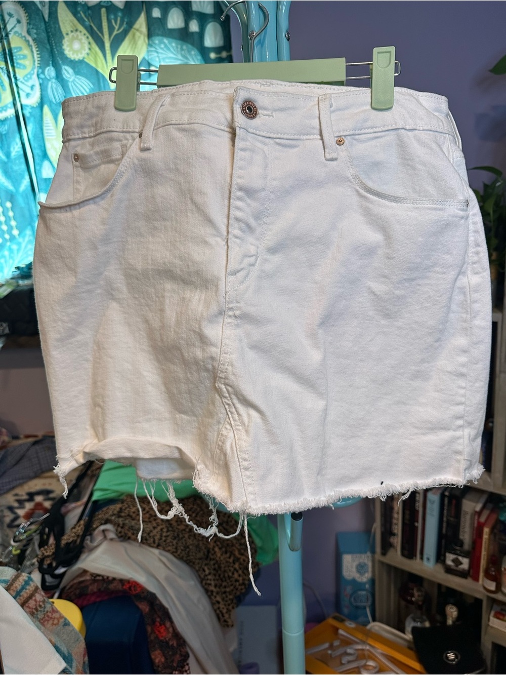 Levi's White Denim Mini Skirt with Raw Frayed Hem
